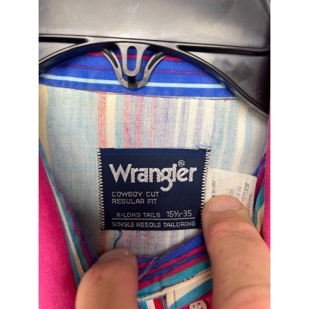VTG Wrangler Men's Brushpopper Shirt Sz 16.5/35 X-Long Tails Regular Fit Cowboy - Picture 4 of 8